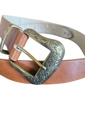 Western Y2K Belt Detailed Brass Tone Buckle Women 48" Plus Size XXL